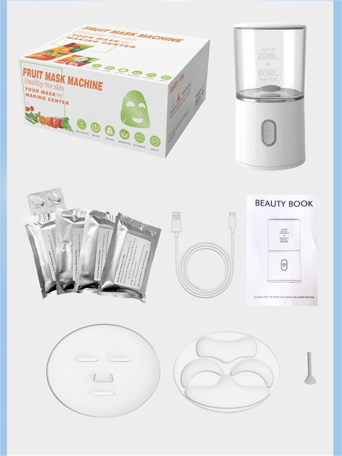 scosao Maszyna do maseczek na twarz, Face Mask Maker DIY do produkcji owoców i warzyw, wodoszczelność IPX5, do pielęgnacji skóry twarzy i oczu, SPA