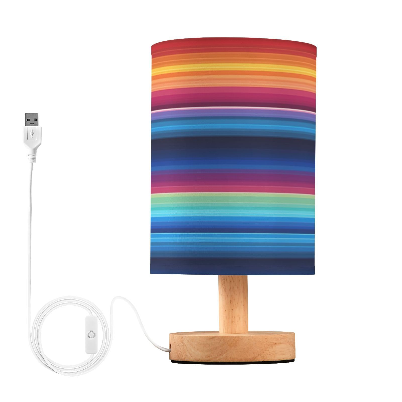SDMKA Mexican Stripe Print Bedside Table Lamp for Bedroom, Minimalist Nightstand Lamp with Round Fabric Shade for Living Room, Office, No Bulb Required