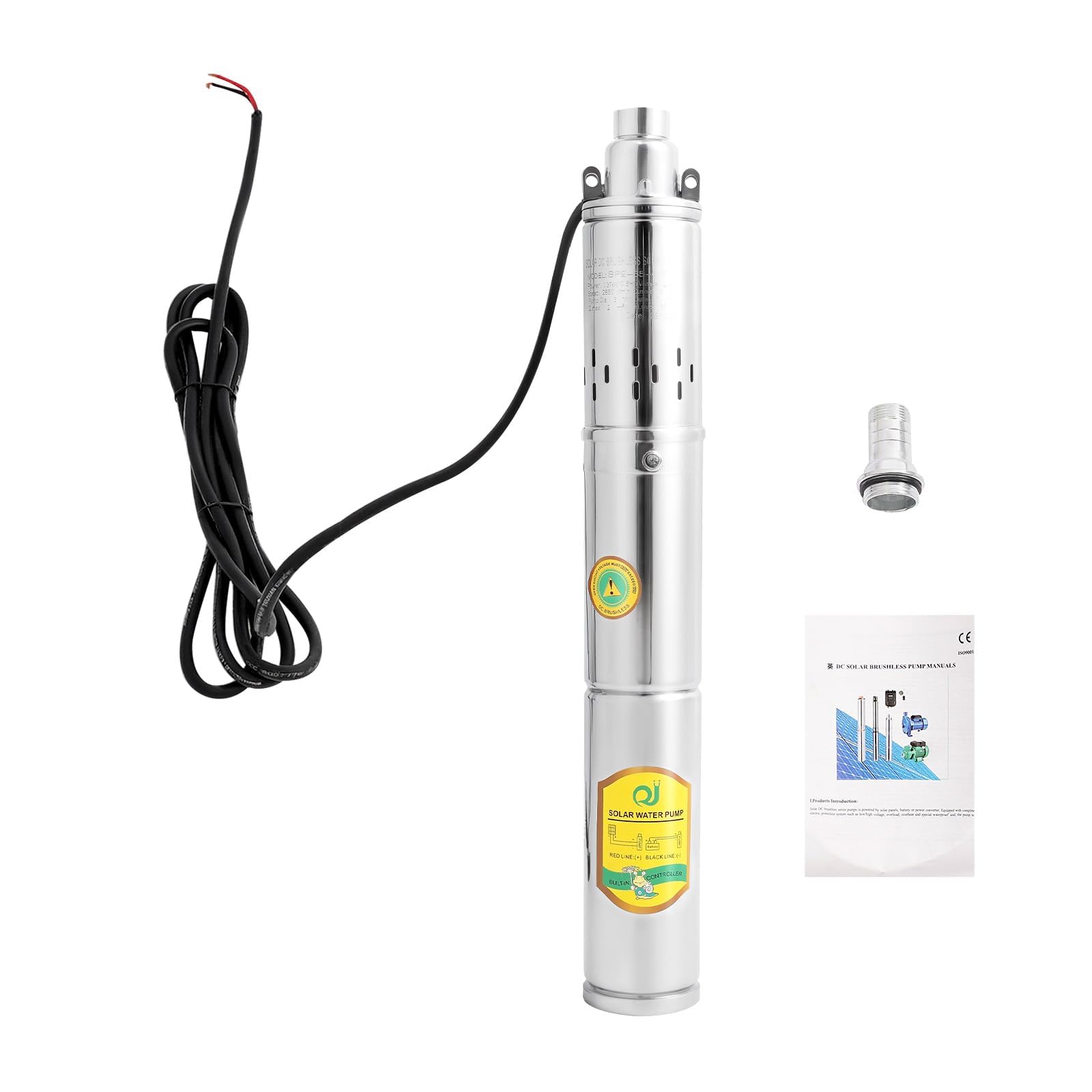 Bomba solar de pozo profundo de 24 V, bomba de agua sumergible de acero inoxidable de 370 W para riego agrícola, suministro de agua y aumento de presión