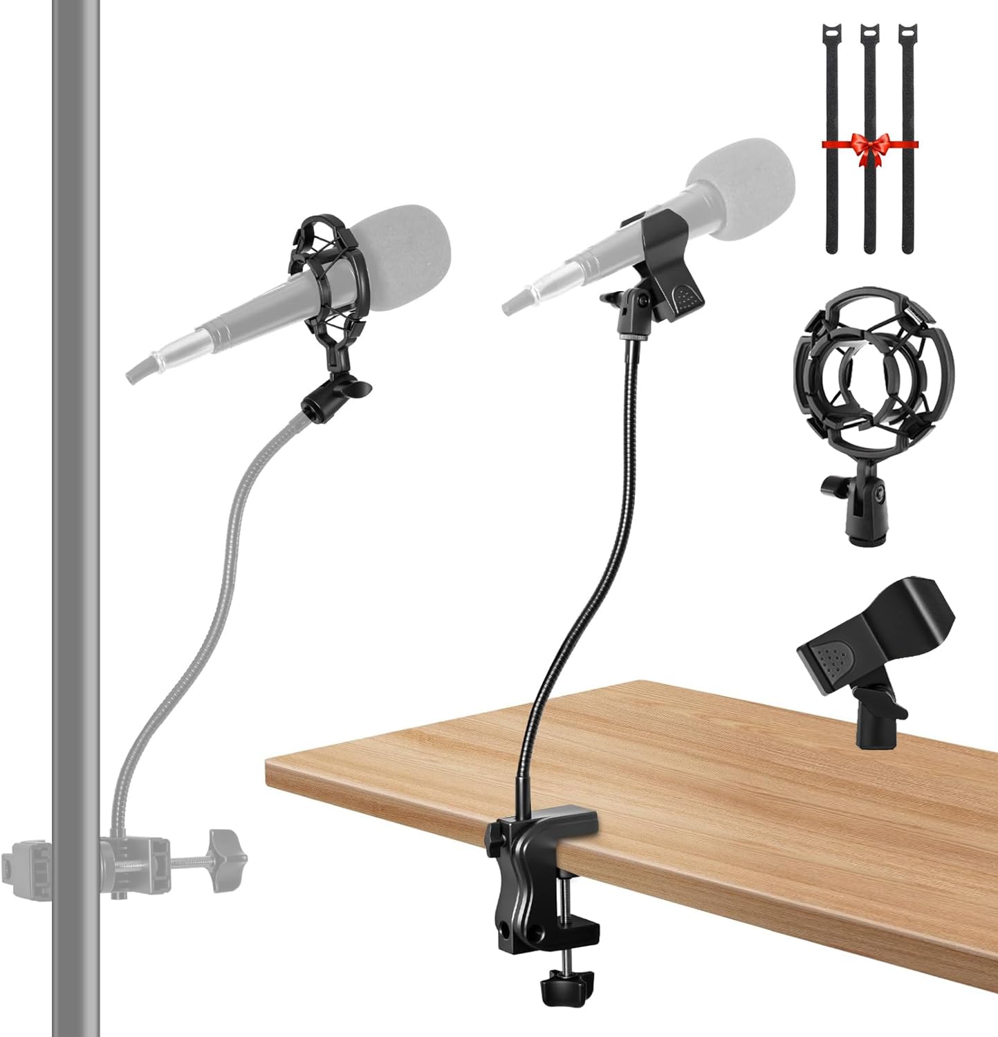 Mikrofonständer, flexibler Schwanenhalsmikrofonständer mit Tischklemme, 360° verstellbarer Mikrofonarm mit Kabelbindern und 3/8 Zoll (1,6 cm) Gewinde für Podcast, Gaming, Gesangsaufnahmen, Meetings