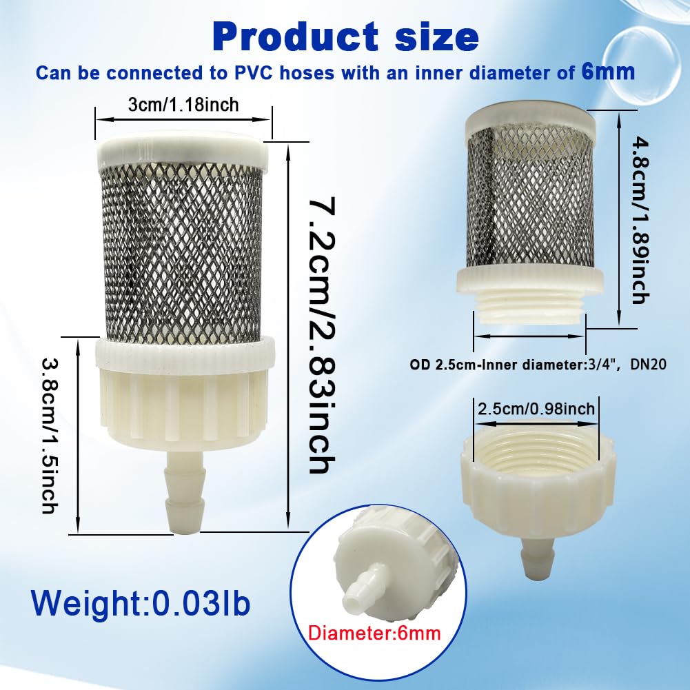 6mm Stainless Steel Encryption Filters Encryption Garden Hose Strainer with 6mm Barb Connection for Sprayer，Car Washers，Oil Pumps and Industrial Equipment 1PCS