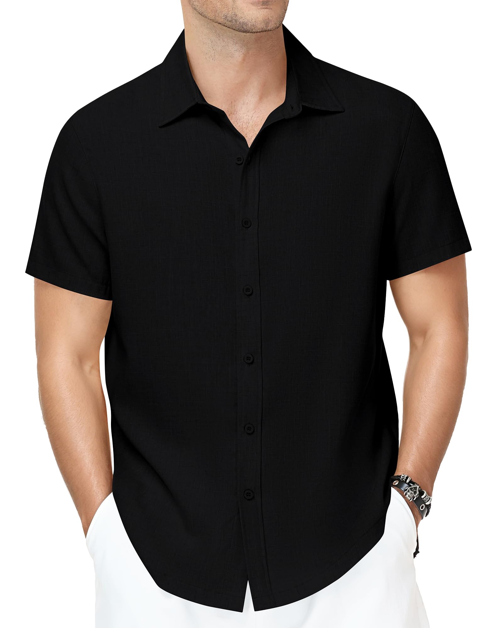 Runhit Men's Short Sleeve Button Down Shirts Casual Beach Shirt Lightweight Wrinkle Free Vacation Summer Wedding Tops