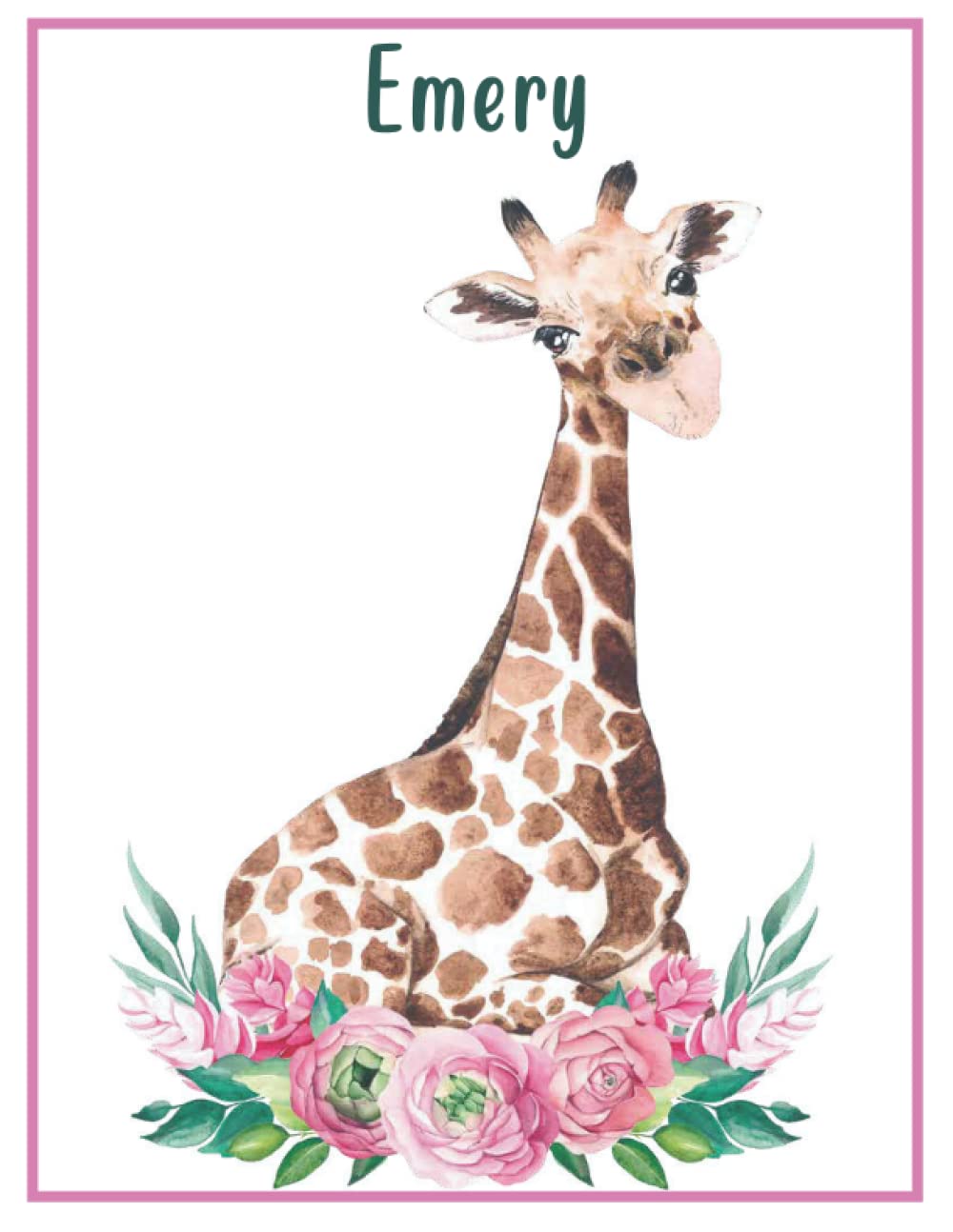Emery: personalisierte Giraffe Blanko-Skizzenbuch (120 Seiten, 8.5x11 inch. Vintage Softcover, weißes Papier ,Geschenk zu allen Anlässen