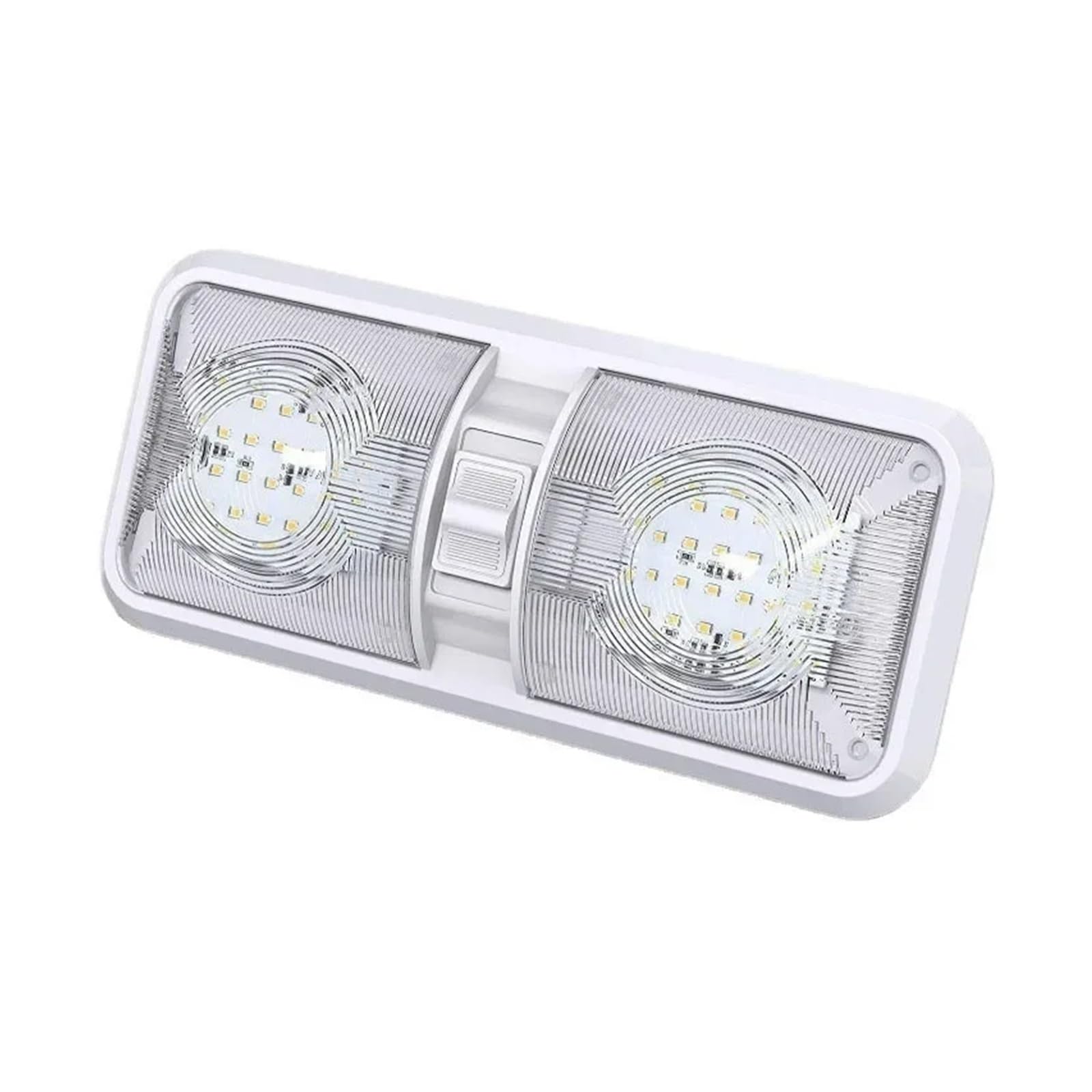 CSDASW RV LED Ceiling Double Dome Light Fixture with ON/OFF Switch Interior Lighting for Car/RV/Trailer/Camper/Boat 12V Natural White for Campervan(48 LED- Transparent)