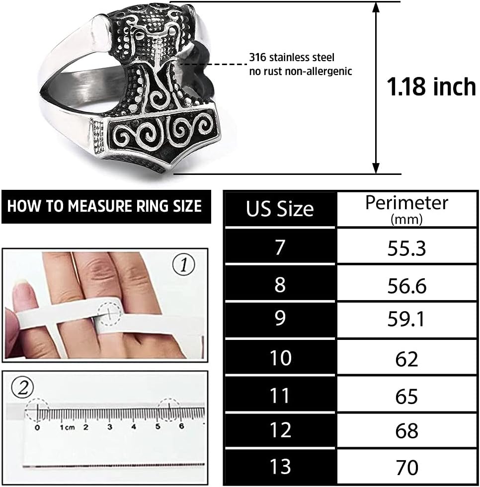 BAVIPOWER Thors Hammer Mjolnir Viking Ring for Men 316L Stainless Steel Norse Scandinavian Vikings Jewelry - Image 5