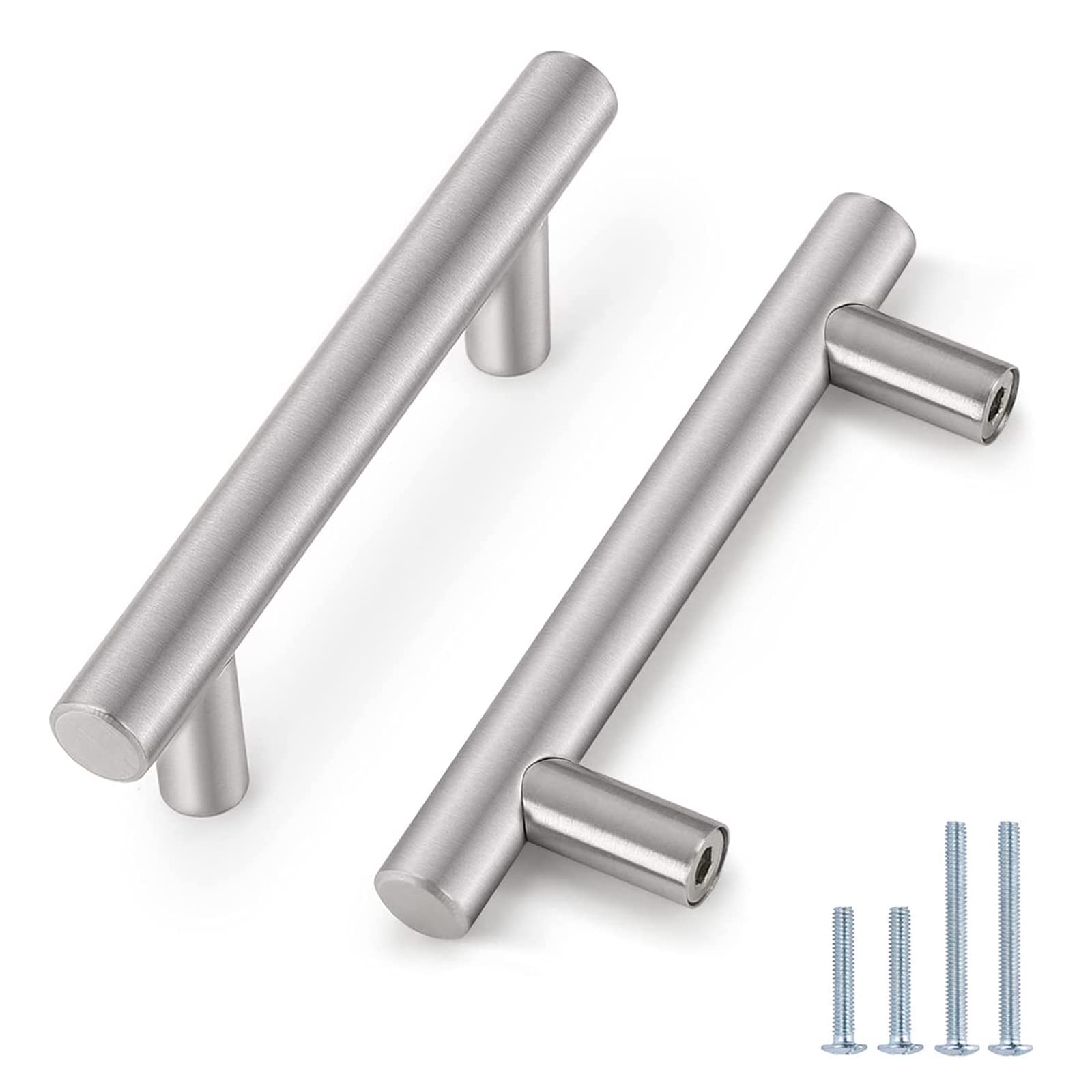 Probrico 12 Pack|Brushed Nickel Modern Cabinet Cupboard Pulls in Brushed Nickel, Stainless Steel Euro Bar Kitchen Cabinet Handle Modern T Bar Dresser Pulls - 3 inch Hole to Hole, 5 inch Overal Length