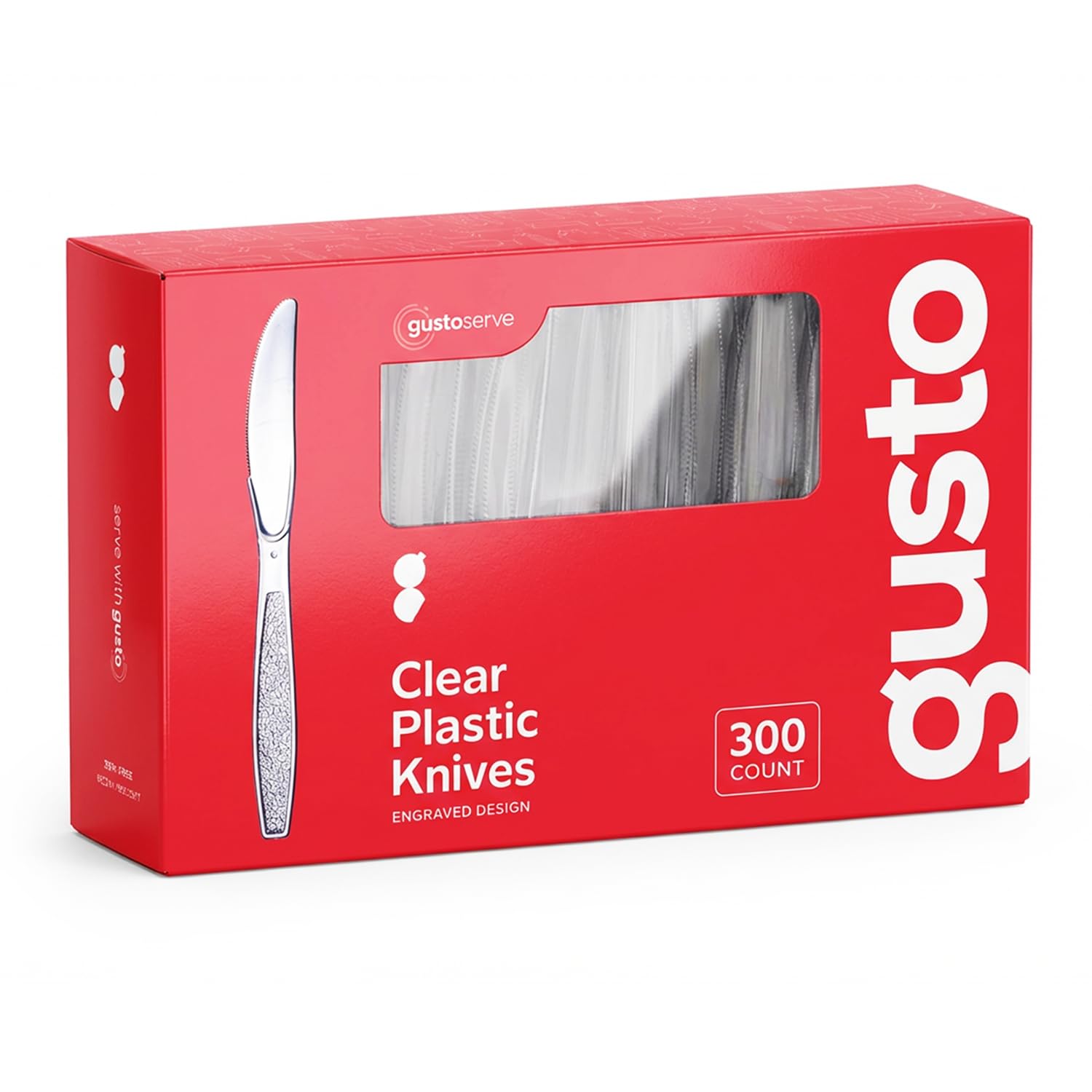 Comfy Package 300 Pack Clear Plastic Knives Heavy Duty with Engraved Design - Plastic Knives Disposable Sturdy Plastic