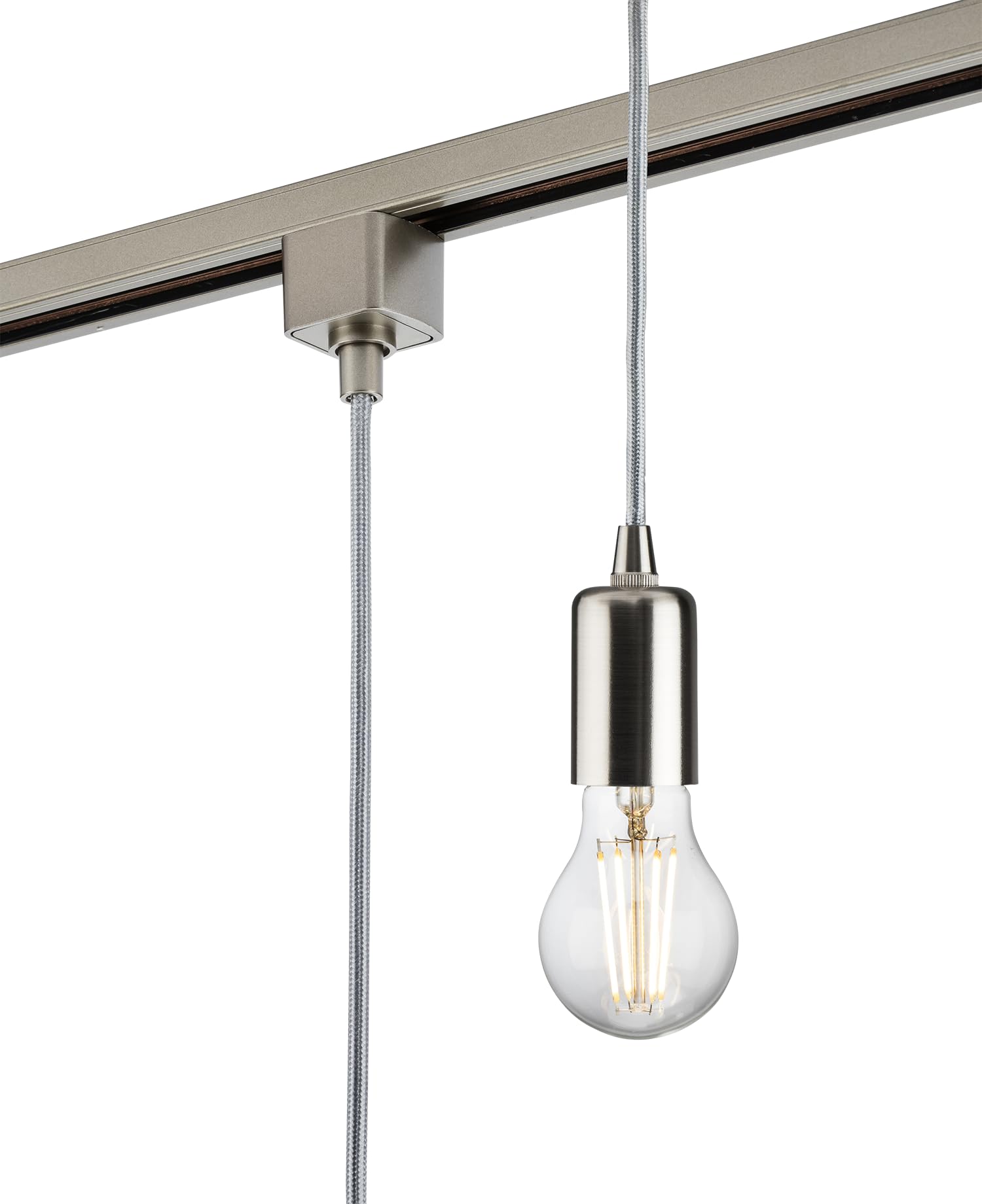 Knightsbridge 230V 1.8M E27 Contemporary Track Pendant - Brushed Chrome