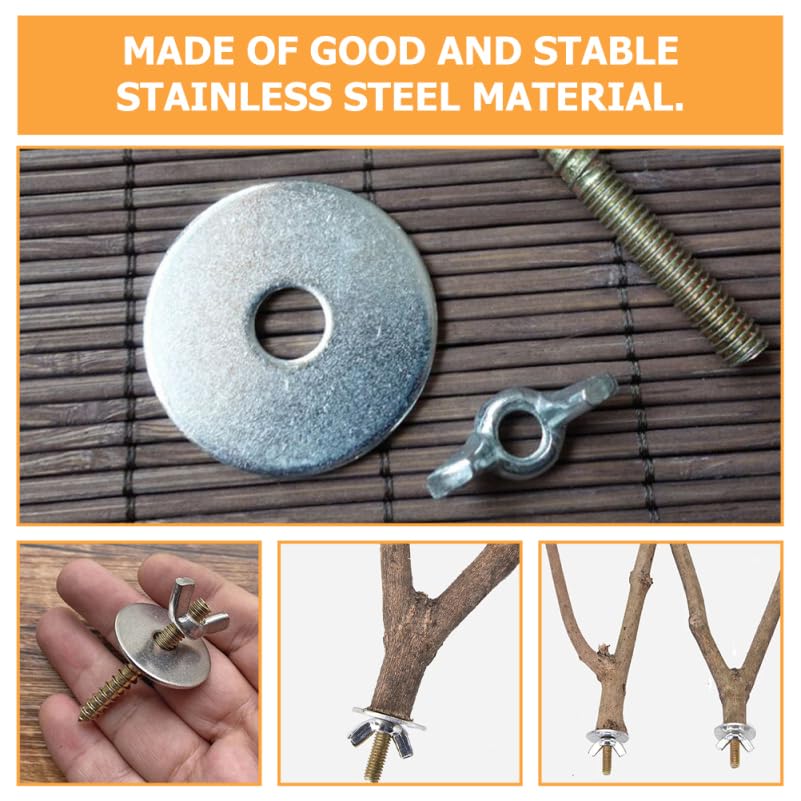 Image of Balacoo 8 Sets Bird Perch Screws, Bird Cage Hardware with Screws, Washers, Wing Nuts & Drill Tool for Fixing Perch, Breeding Box, Food Bowls, Hamster Board