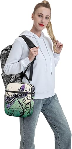 Miniatura 7 de OOZ Lonchera aislada para mujeres y hombres, linda libélula en negro y morado, reutilizable, a prueba de fugas, para adultos, oficina, almuerzo,