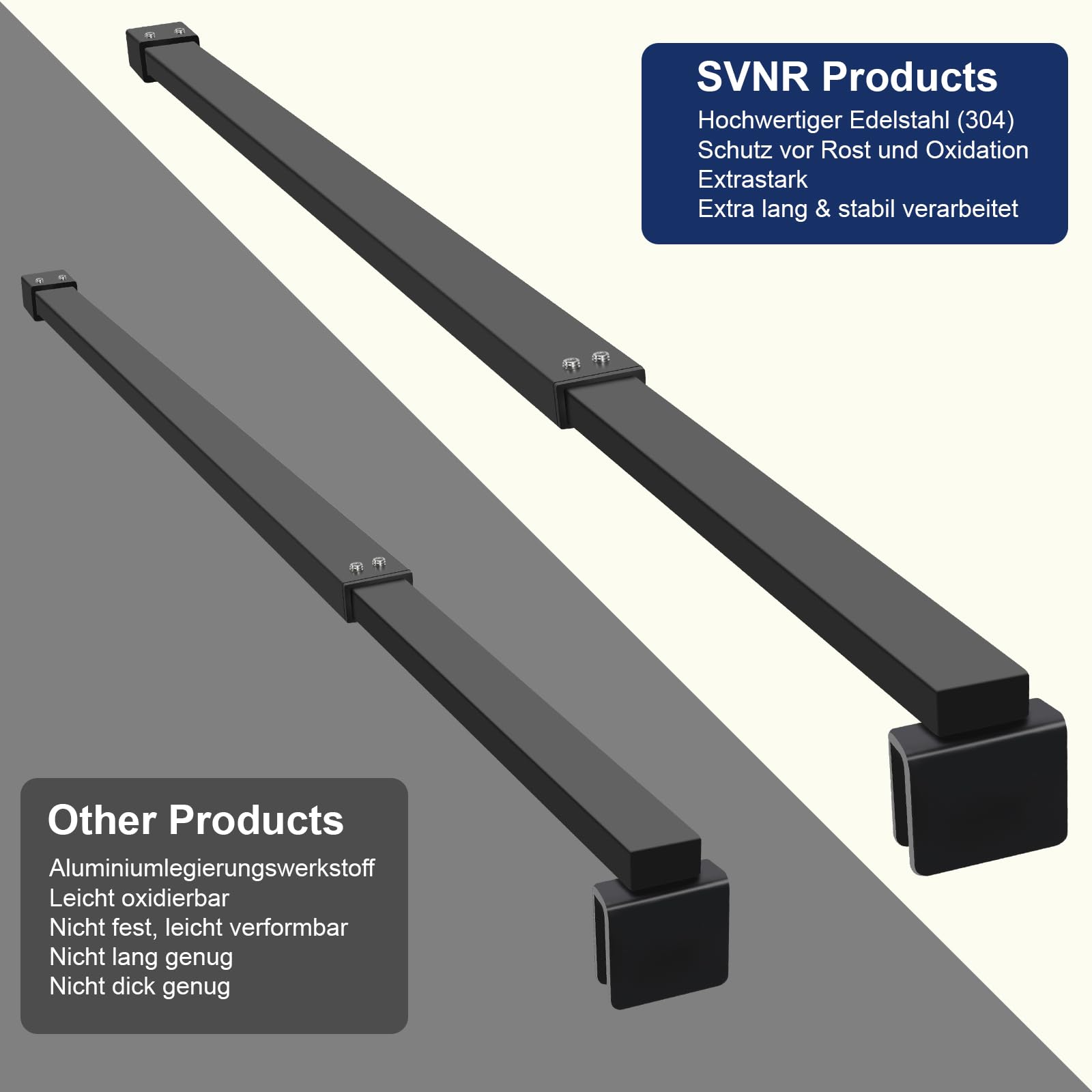 SVNR 70 – 120 cm supporto per parete doccia, asta stabilizzante per vetro spessore 8 – 10 mm, asta in acciaio inox, stabilizzatore per pareti doccia e cabina doccia, nero opaco, forma quadrata