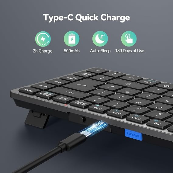 TECKNET Wireless Keyboard, 2.4G Bluetooth Keyboard for 4 Multi Devices