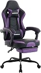 Gaming Chair, Ergonomic Computer Chair with Footrest and Massage Lumbar Support, Office Video Game Chairs with Adjustable Height and Backrest, Black Purple