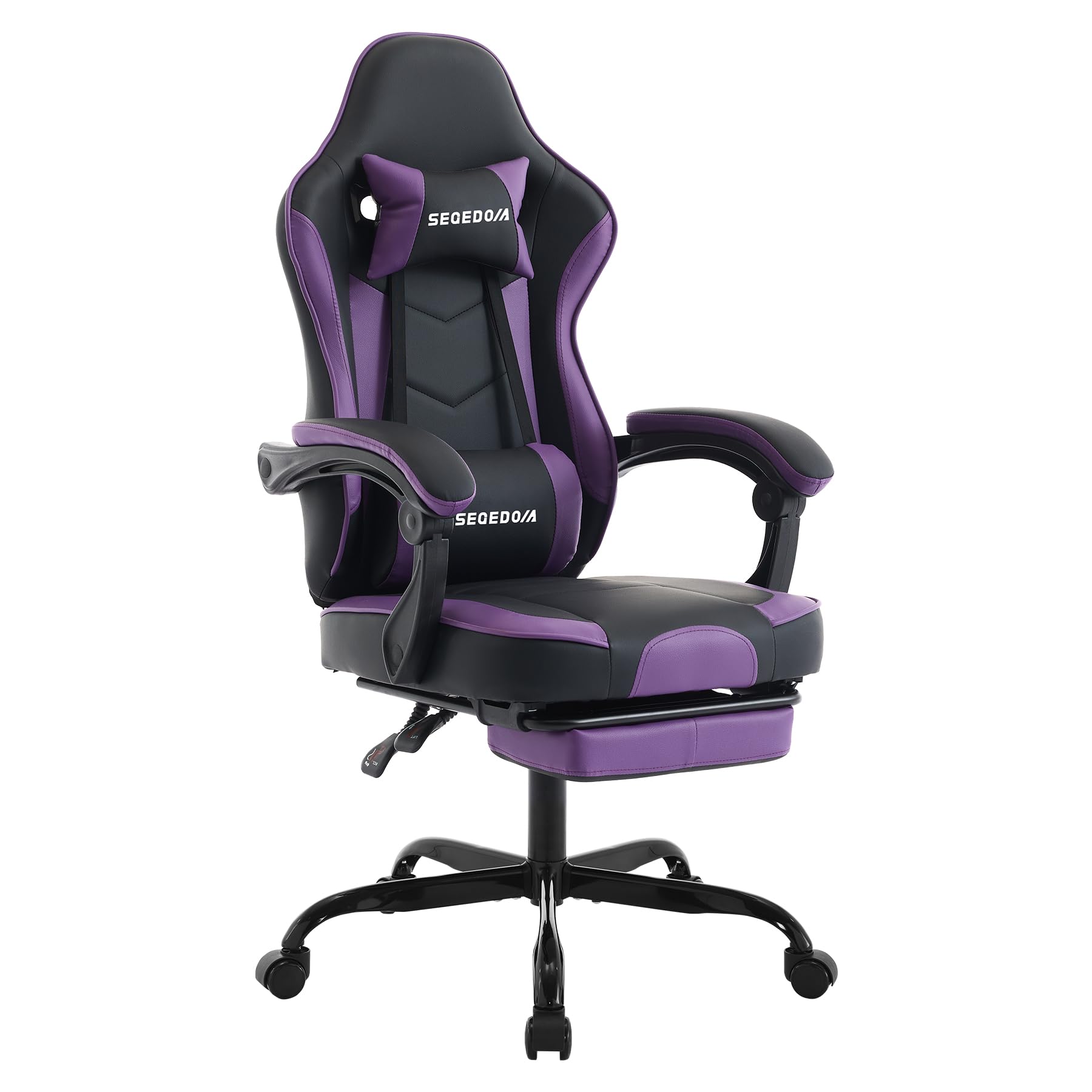 Gaming Chair, Ergonomic Computer Chair with Footrest and Massage Lumbar Support, Office Video Game Chairs with Adjustable Height and Backrest, Black Purple image 4