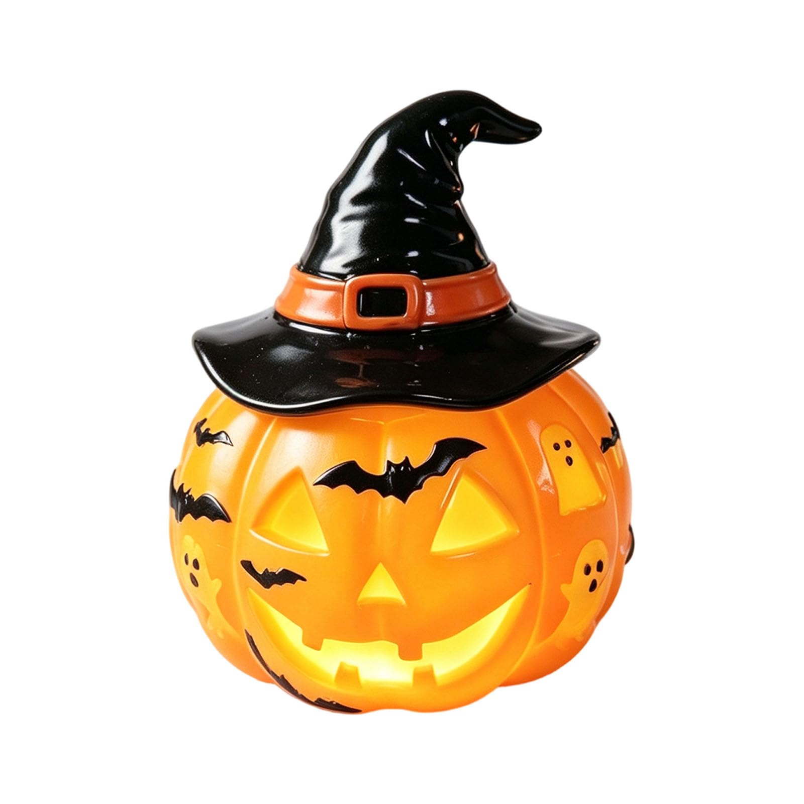 Veltros Witch Hat Pumpkin Lamp, USB Powered Resin Halloween Mood Light for Mantels, Counters, Shelves, Autumn Decorating Carved Pumpkin Accent Decor Shelf Light Autumn Mantel
