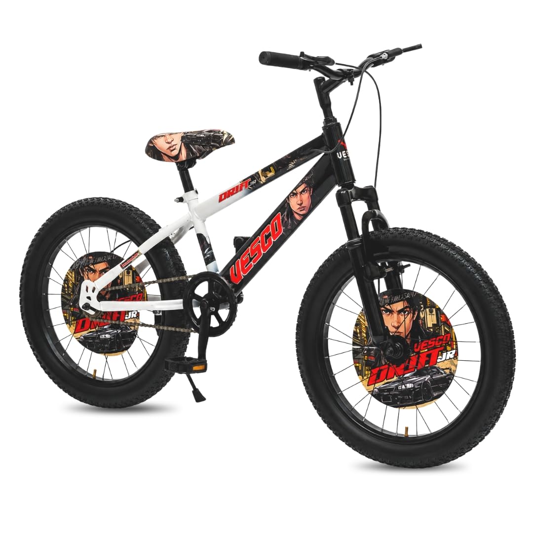 VESCO Drift Jr 20T Fat Tyre Kids Cycle for Boys, Front Suspension, Dual Disc Brake, Ideal for 7-9 Years (White) | Fat Tyre Cycle with Dual Disc Brakes & Front Suspension-image-49