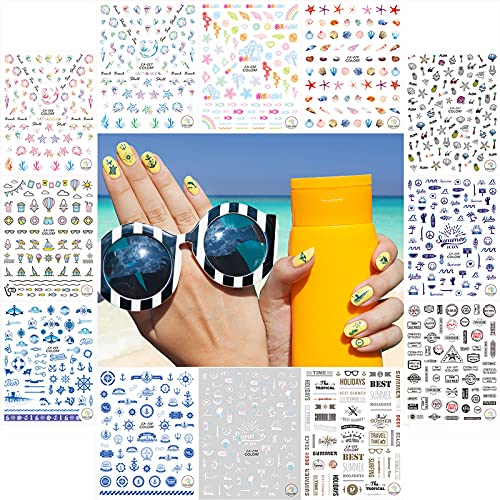 12 Sheets Summer Nail Art Sticker Decal, Self-Adhesive Diy Nail Designs Manicure Decoration Accessories #TOP2