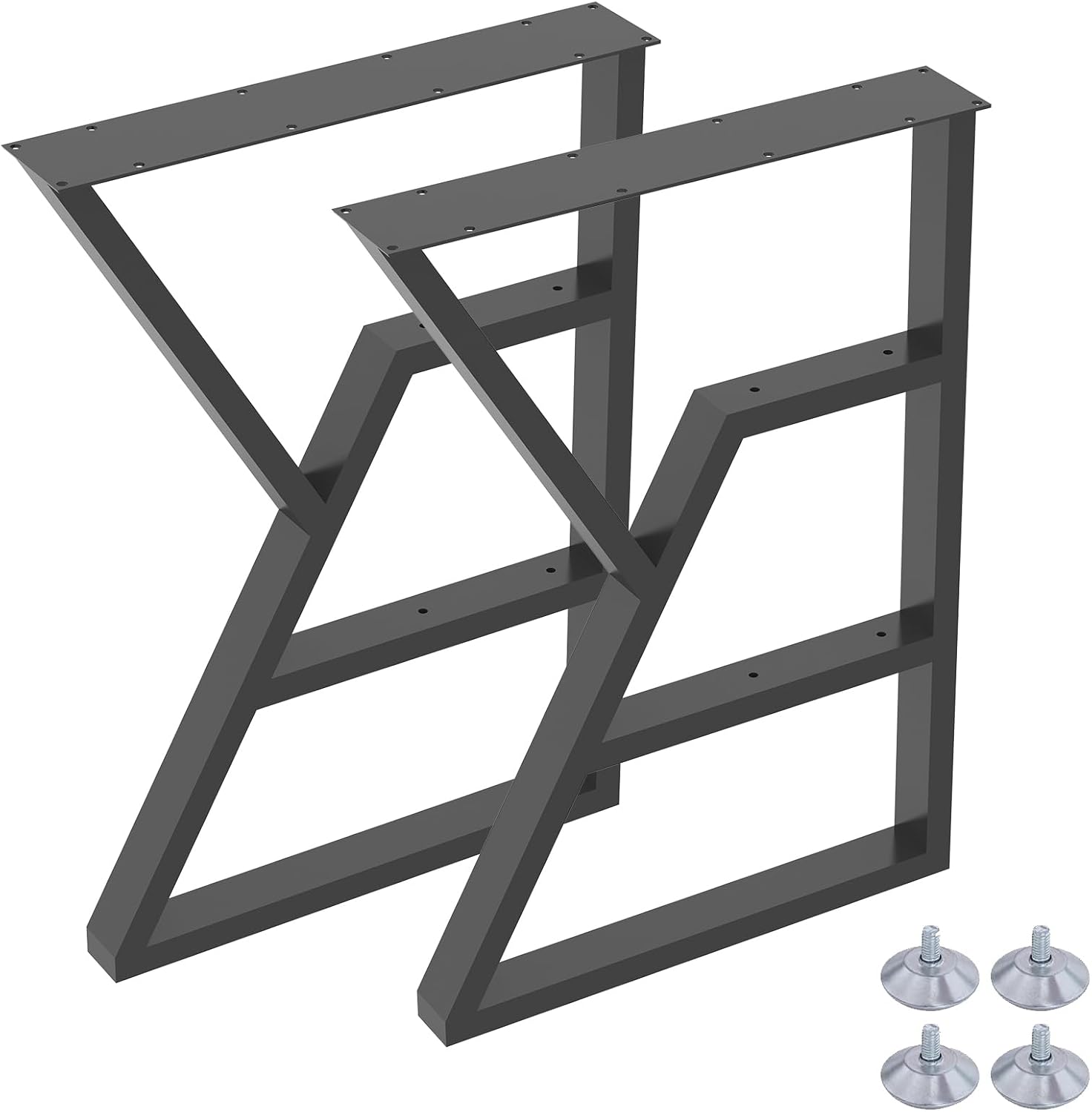 28 Inch Metal Table Legs, with 3-Tier Storage Shelf, Heavy Duty K-Shaped Desk Legs Set of 2, Industrial Modern Dining Table Legs for DIY, 28" H x 20" W Black Steel Legs for Home Office