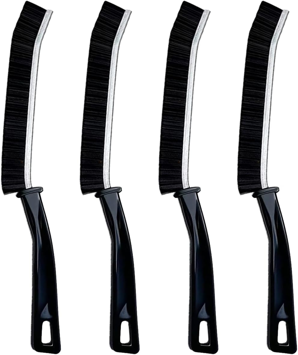 Hard Bristle Crevice Cleaning Brush.Multi-Purpose New Cleaning Brush Tool, Black Bristles with Ergonomic Grip Bathroom Gap Brush, Home, Kitchen, Bathroom, Faucets, Toilet,Window, Vehicle, (4)