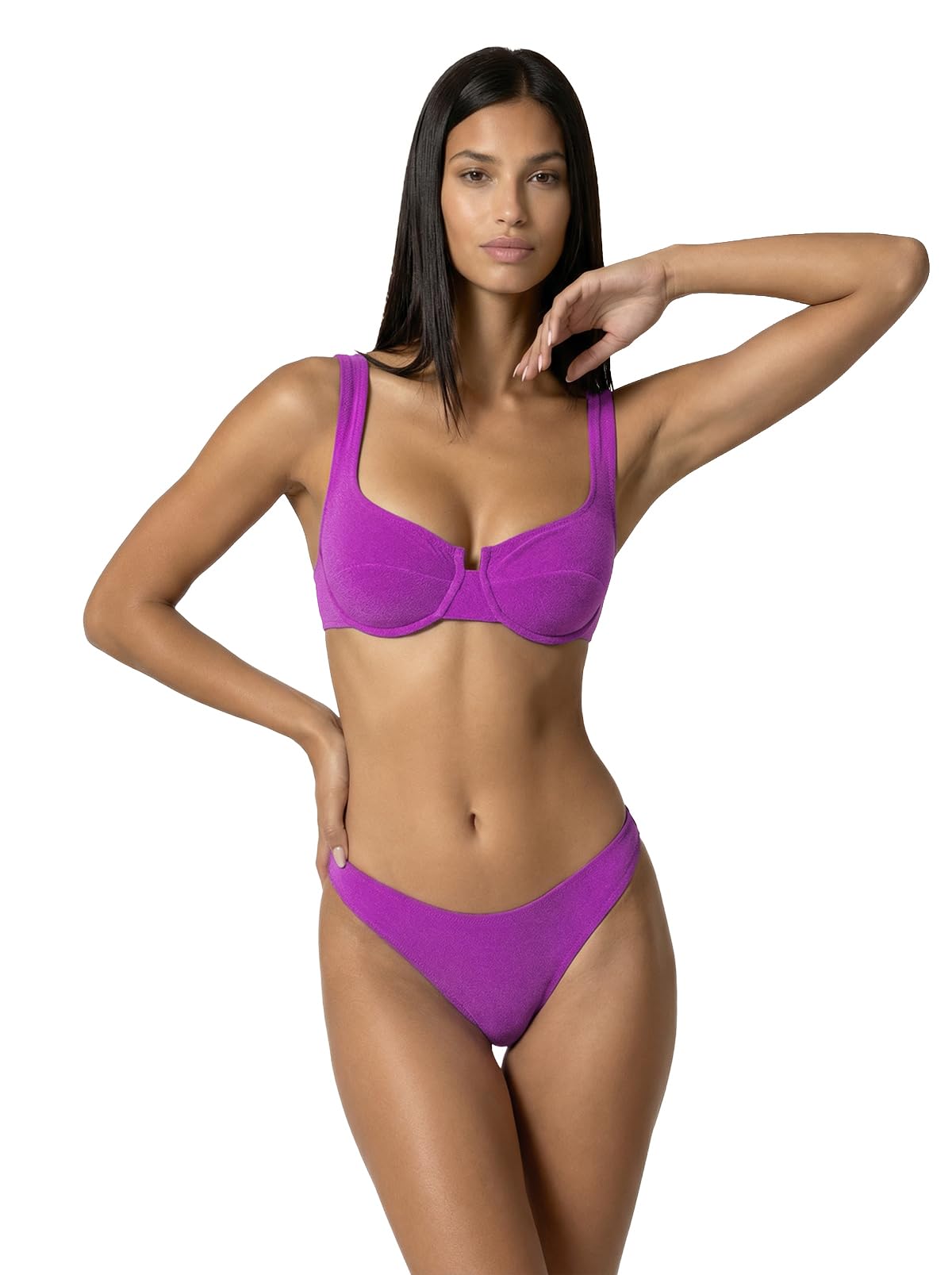 F**K Bikini Donna Reggiseno con Ferretto e Slip Brasiliano Fisso Viola SW1803-PR