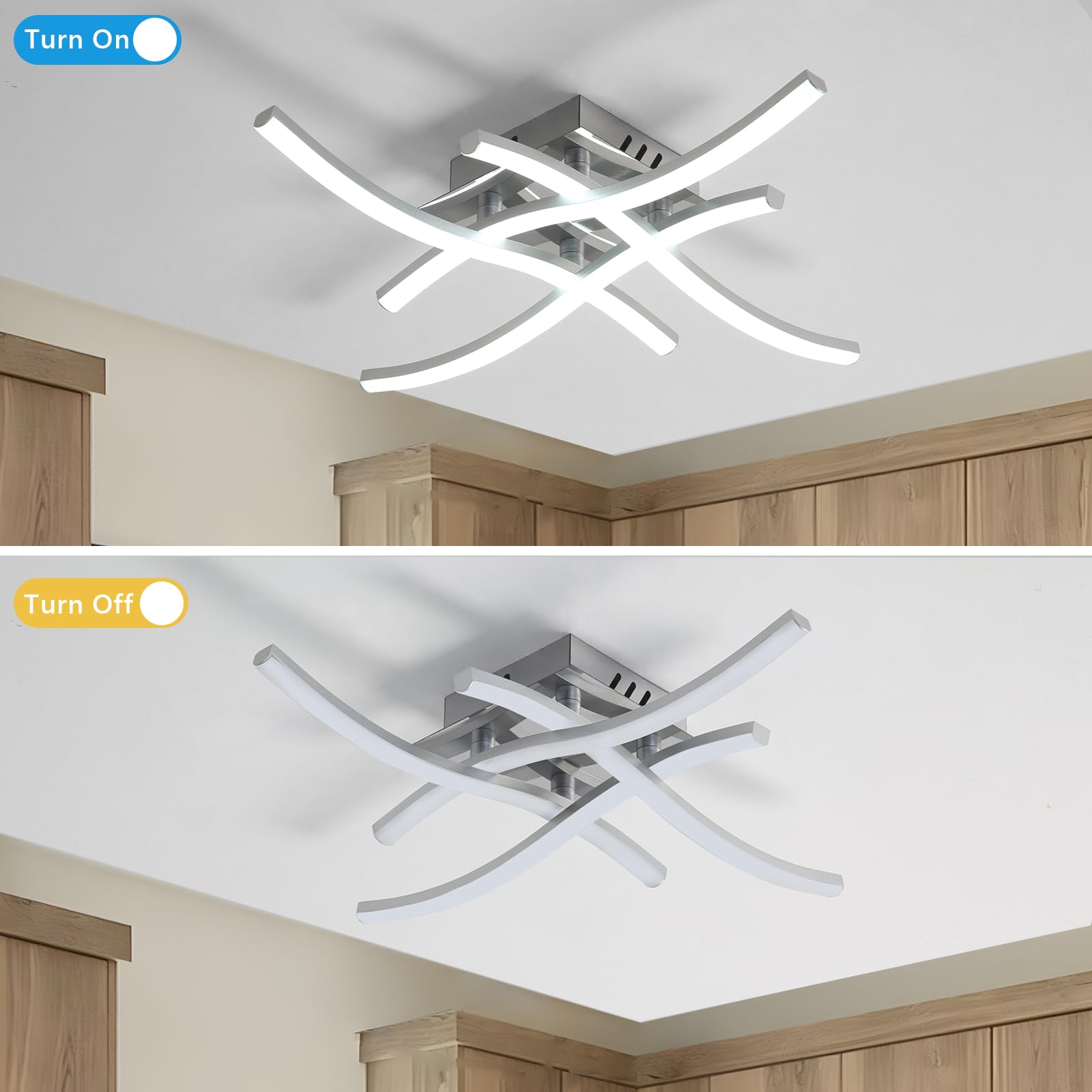 Goeco Dimmable LED Ceiling Light with Remote Control, 28W 3150 lm Curved Ceiling Lights Fixture with 4 LED Strips - Image 4