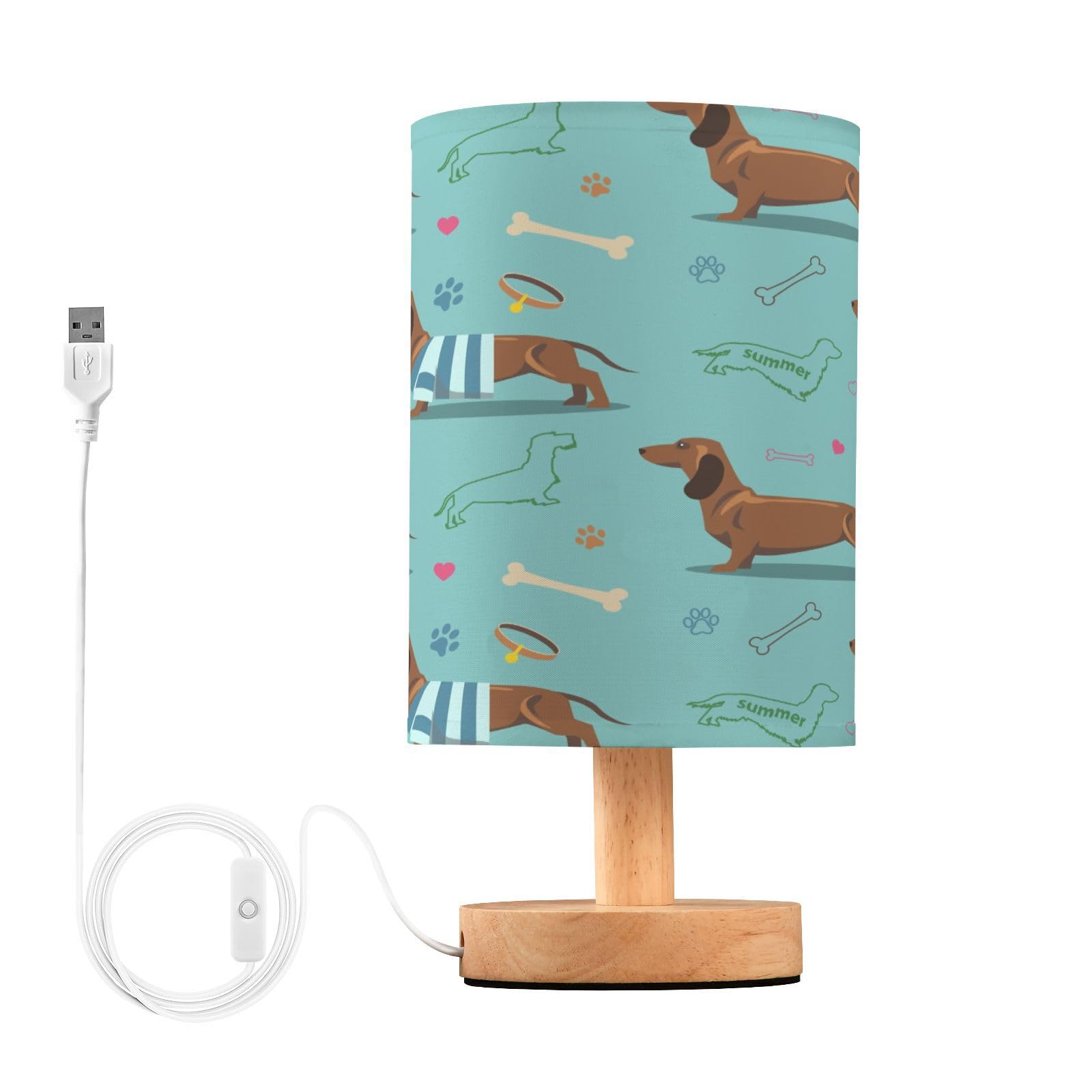 Mnsruu Bedside Table Lamps, Cute Dachshunds Puppy Dog Bone USB Table Lamp for Bedroom, LED Light Bedroom Bedside Table Décor Night Lamp Warm White