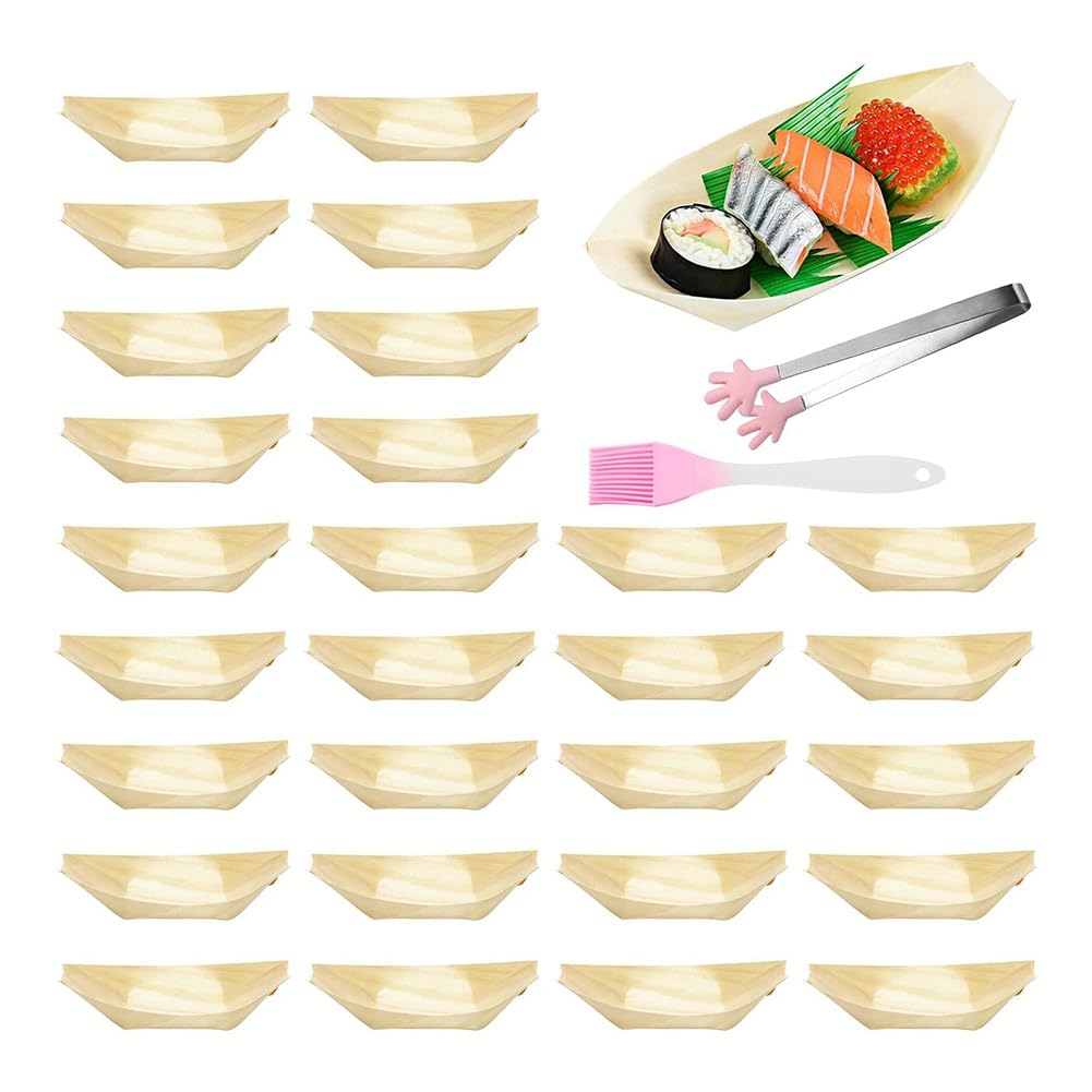 CTRLZS 1set Food Bowls, 12 Cm/4 Inch Wooden Bowls Made of Pine Wood with Tweezers and Brush, Disposable Tableware