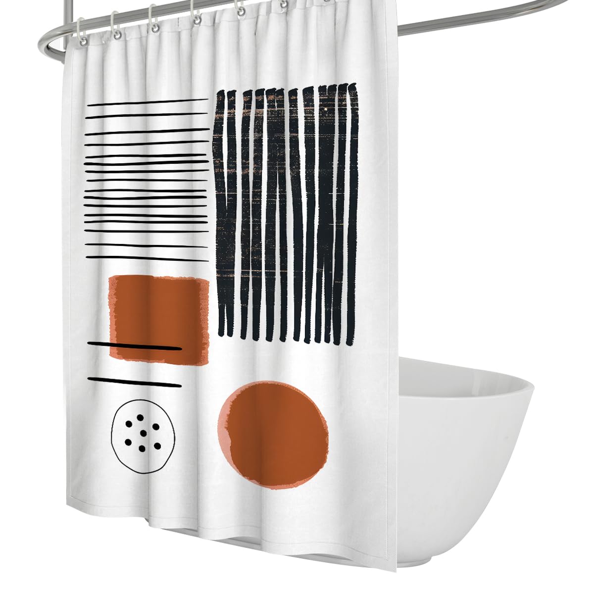 Uiringart Shower Curtains Black Terracotta Boho Shapes W180xl200cm Abstract Geometric Anti Mould Waterproof Bathroom Shower Screen Home Hotel