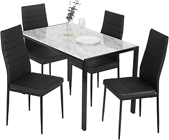 FDW Dining Table Set Dining Room Table Set for Small Spaces Kitchen Table and Chairs for 4 Table with Chairs Home Furniture Rectangular Modern (White Marble)