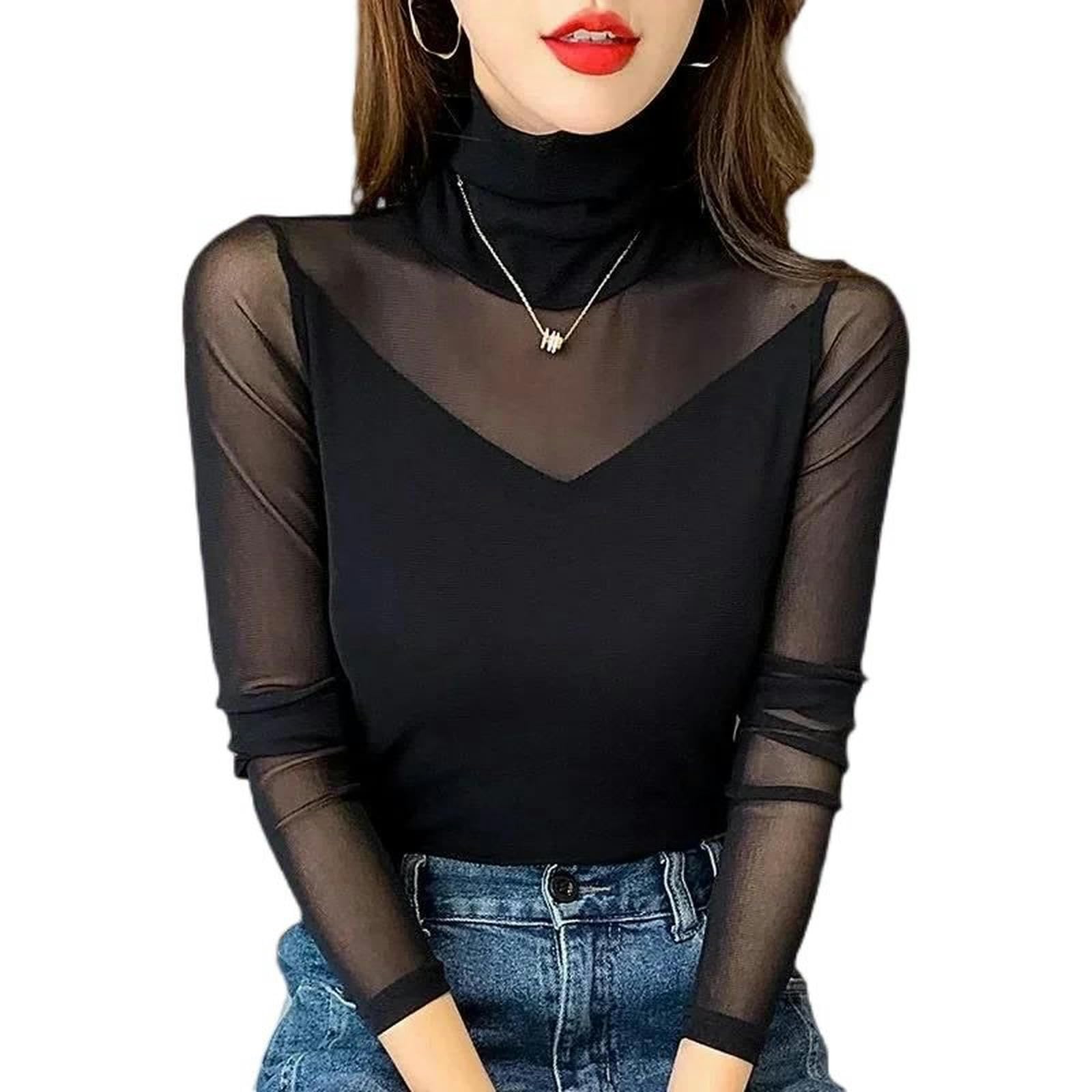 Camiseta de cuello alto con encaje XXXL cómoda y fina