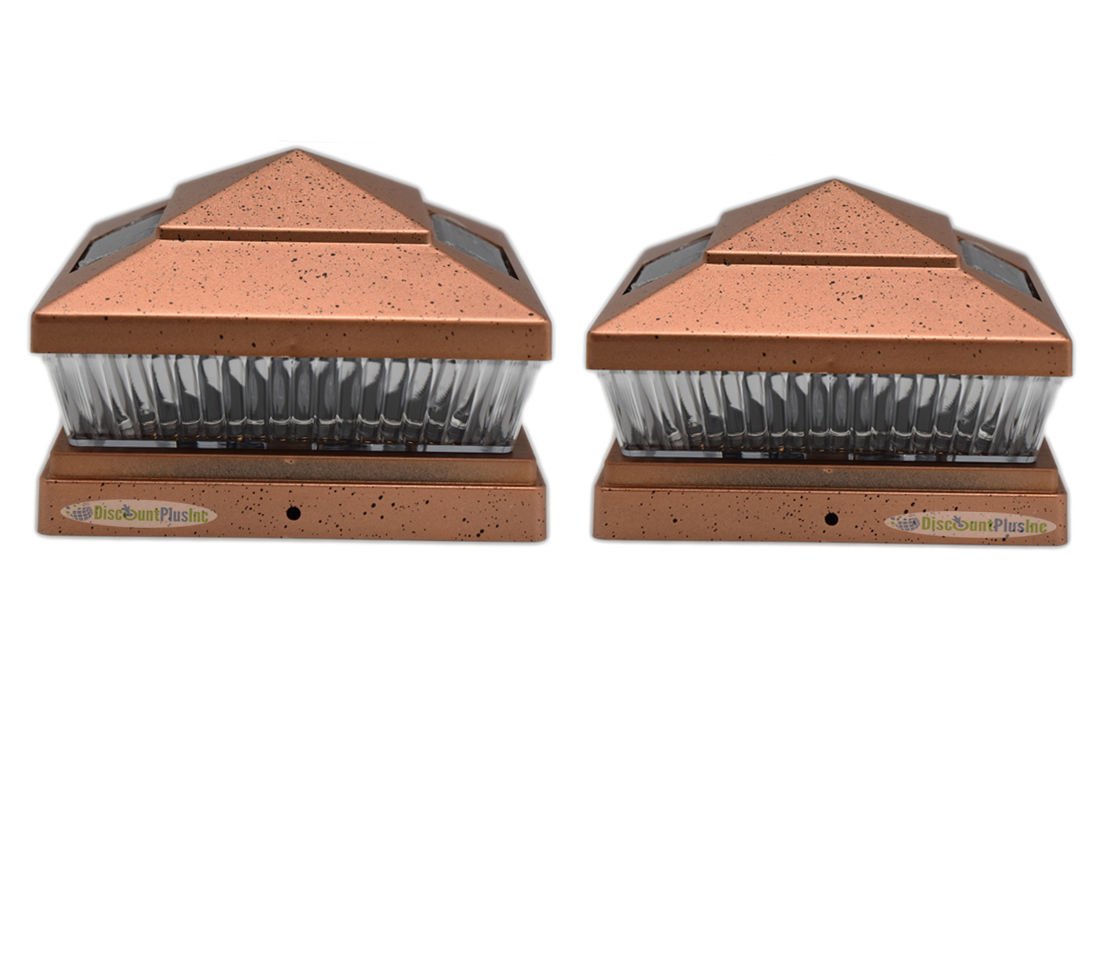 Photo 1 of 6X6 Outdoor Solar Powered Copper Color Fence Post Cap Deck Railing Lights For 6x6 Wood Post With 5-SMD LED's (2-Pack)