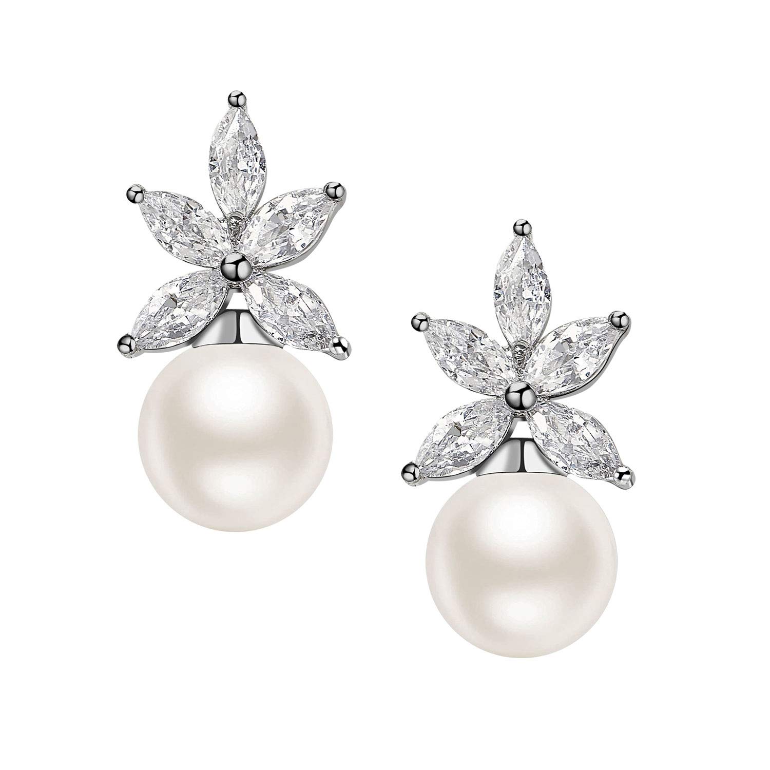 SWEETV Cluster Pearl Wedding Earrings for Birdes Bridesmaids, Pearl Stud Earrings for Women (B0D8T8FKZJ) Amazon Price History, Amazon Price Tracker
