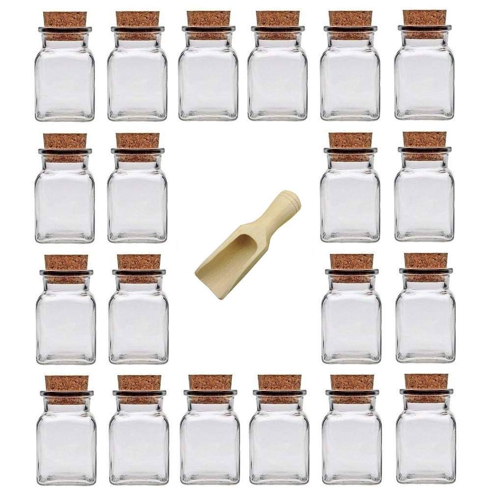 mikkenViva Haushaltswaren 6 Glass Containers 150 ml with Cork Stoppers for spices, salt, gifts, etc and Wooden Spice Scoop, Glass, 150 ml