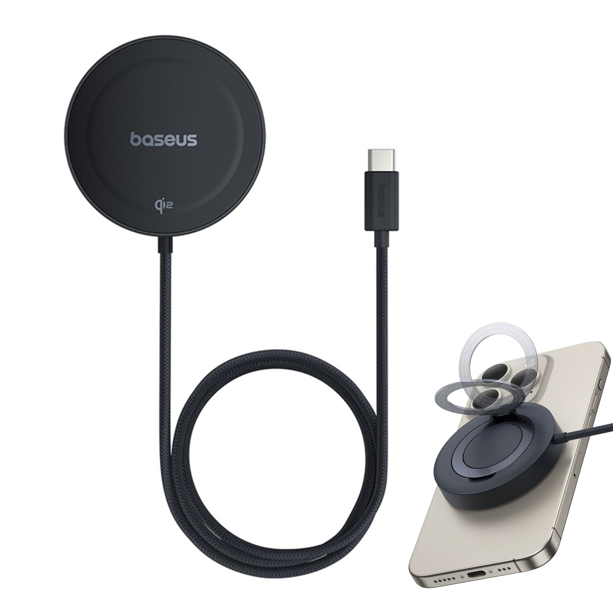 BaseusMagnetic Wireless Charger with MagSafe【Qi2 Certified】15W Wireless  Charging Pad with Stand, MagSafe Accessories for iPhone 15/14/13/12 Series