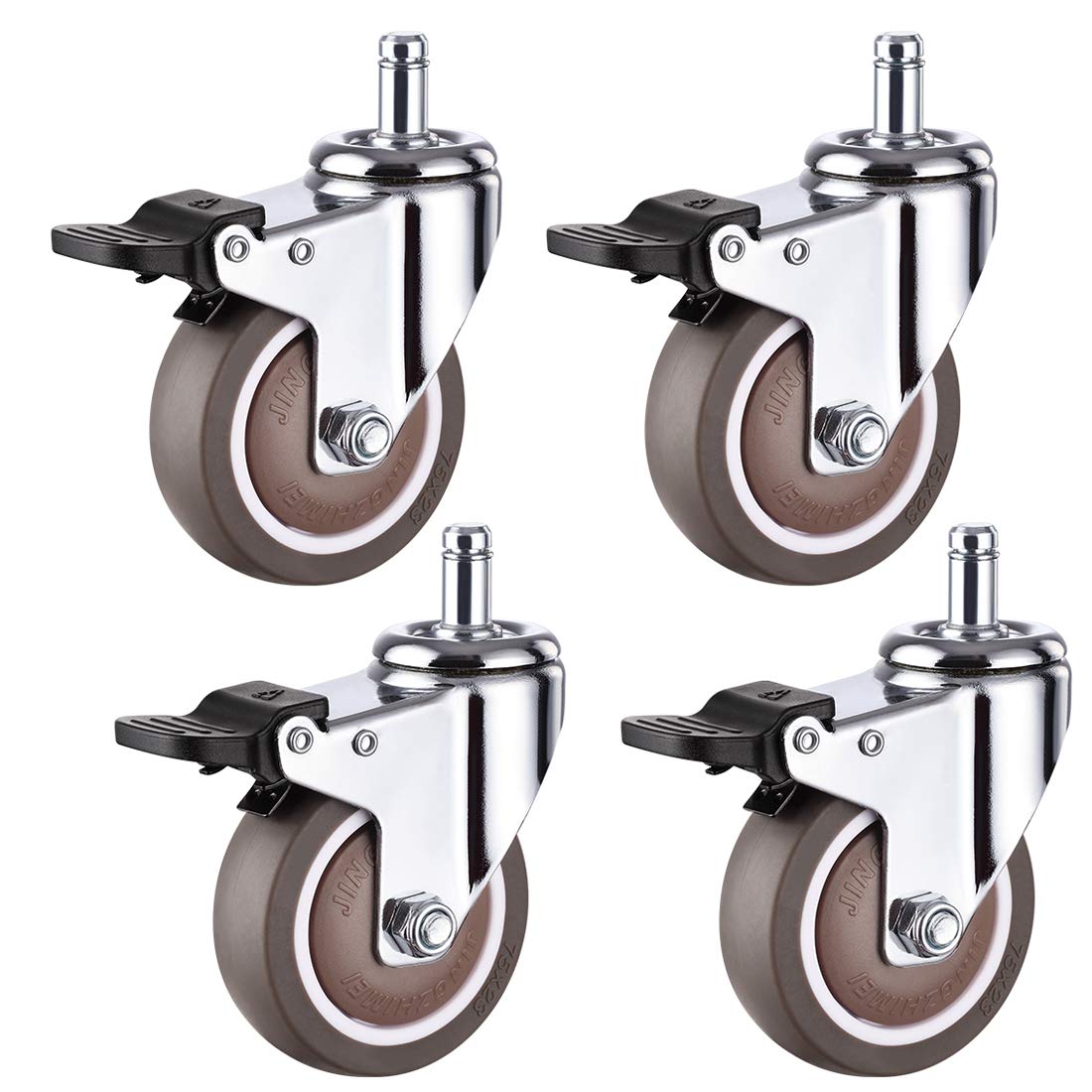 GYRAZXS Heavy Duty 360° Rubber Castor Wheels for Office Chair & Trolley 4-Pack 63mm (2.5in) with Brake Smooth Rolling Durable & Versatile Caster Set