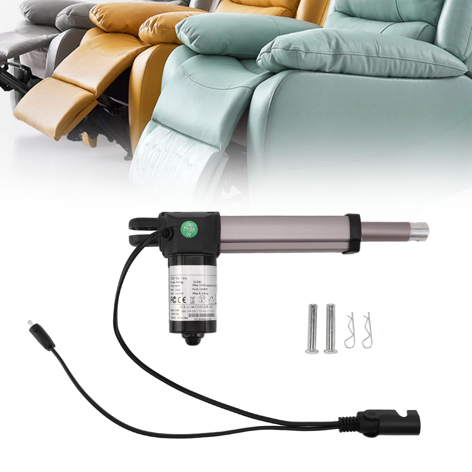Kit de Reemplazo del Actuador del Motor del Sillón Reclinable Eléctrico, Varilla de Empuje del sofá Eléctrico de 24 V CC, Actuador Lineal Eléctrico de 4 Pulgadas de,