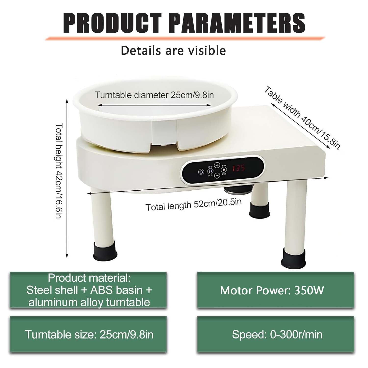 Máquina De Cerámica Eléctrica De 350 W Con Pantalla Táctil LCD. Cuenta Con Velocidad Ajustable De 300 RPM Y Control Por Pedal. Perfecta Para Proyectos De Cerámica DIY Y Alfarería En Casa.