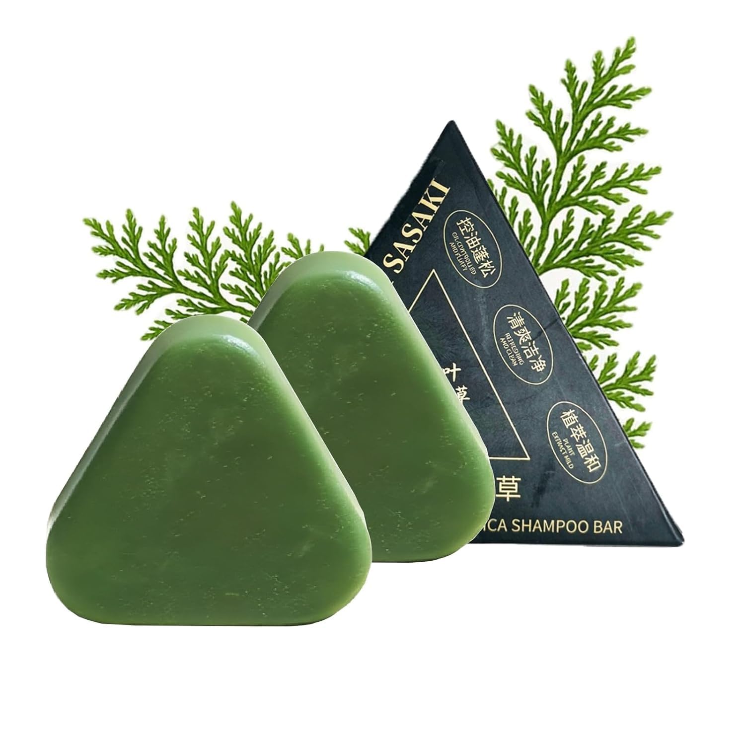 Nature Triangle Shampoo Bar,2Stück Nature Green Shampoo,pflanzliches festes Shampoobar,Sanfte Reinigung und Nährende Pflege für Frauen Und Männer,Stärkt Glatt Haar
