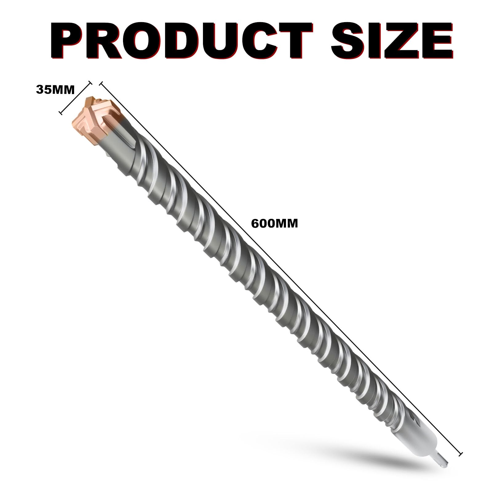 Punta per trapano SDS Plus, 35 mm x 600 mm, con 4 bordi di taglio in carburo, testa con rivestimento, trapano per muratura, trapano a percussione per calcestruzzo, per pietra, cemento, pietra
