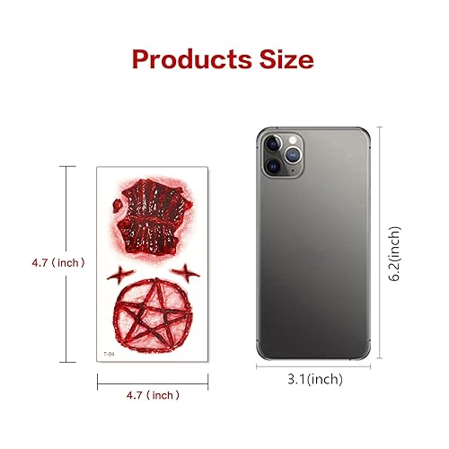 Miniatura 4 de Kit de sangre falsa Halloween tatuaje pegatinas herida gasa (Blood+Tatuaje T)