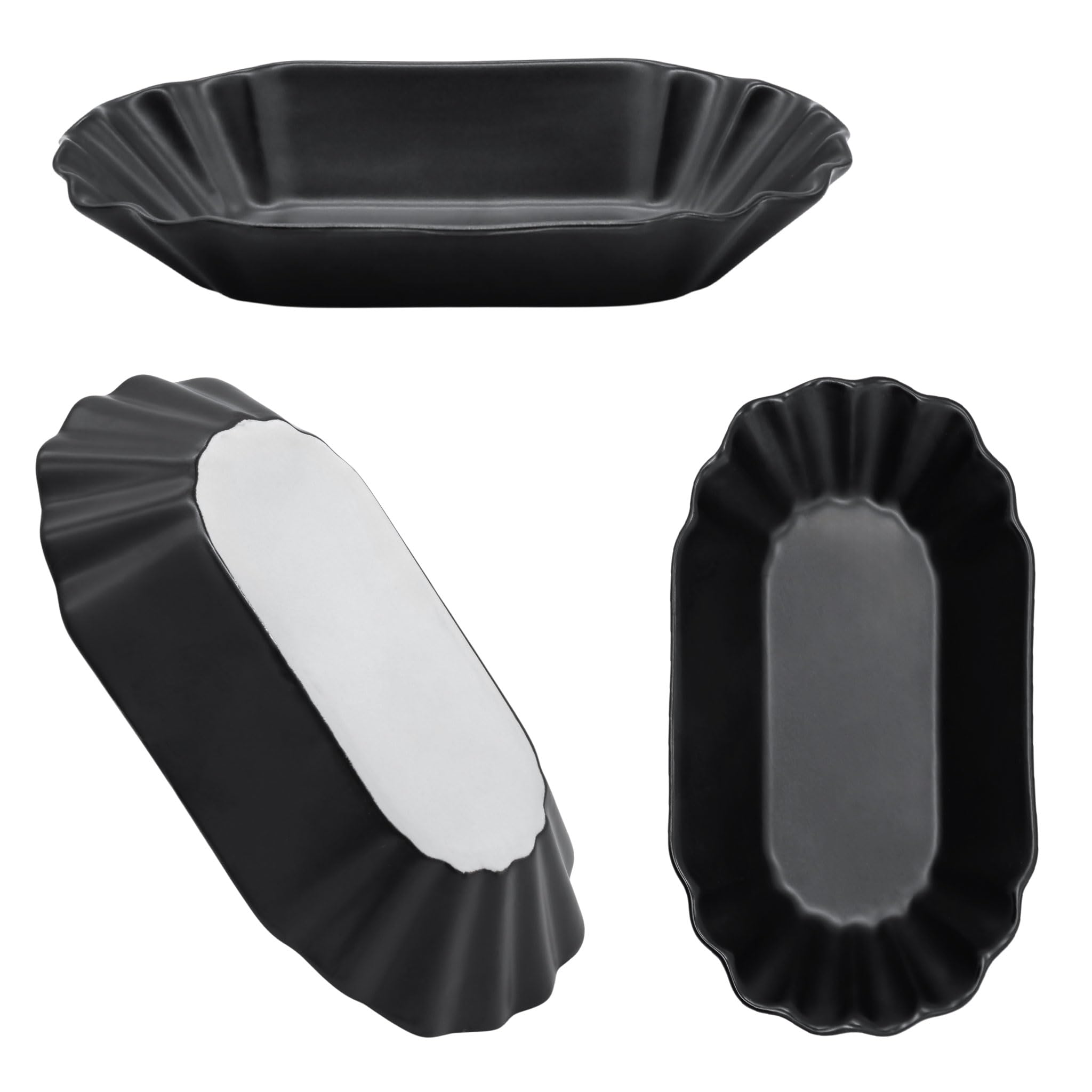 Juego de 6 cuencos para patatas fritas de porcelana, reutilizables, 20 x 10 cm, color negro | Cuenco reutilizable para salchichas y aperitivos