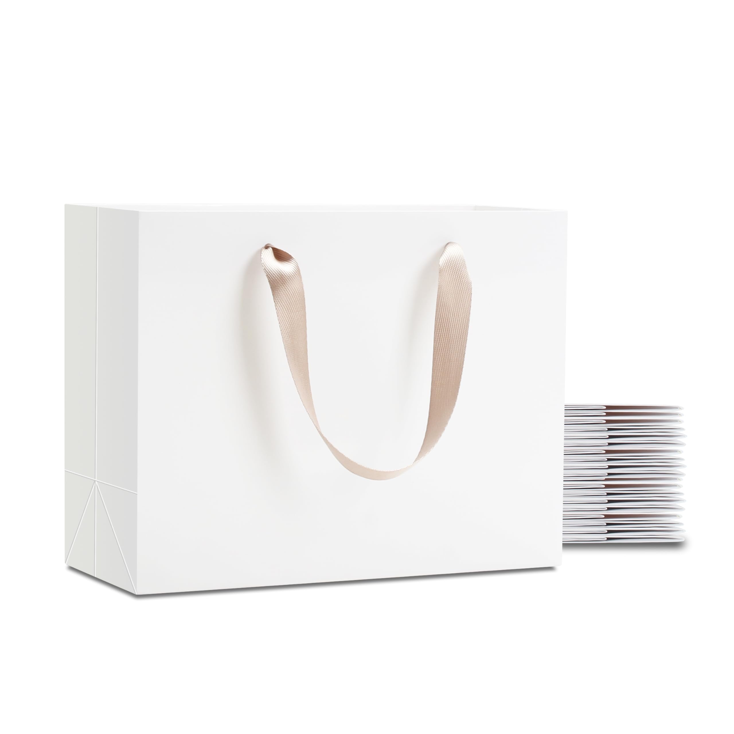 YACEYACE White Gift Bags - 20 Pack, 10.5x4.25x8 inch with Ribbon Handles, Medium, Wedding, Party, Boutique
