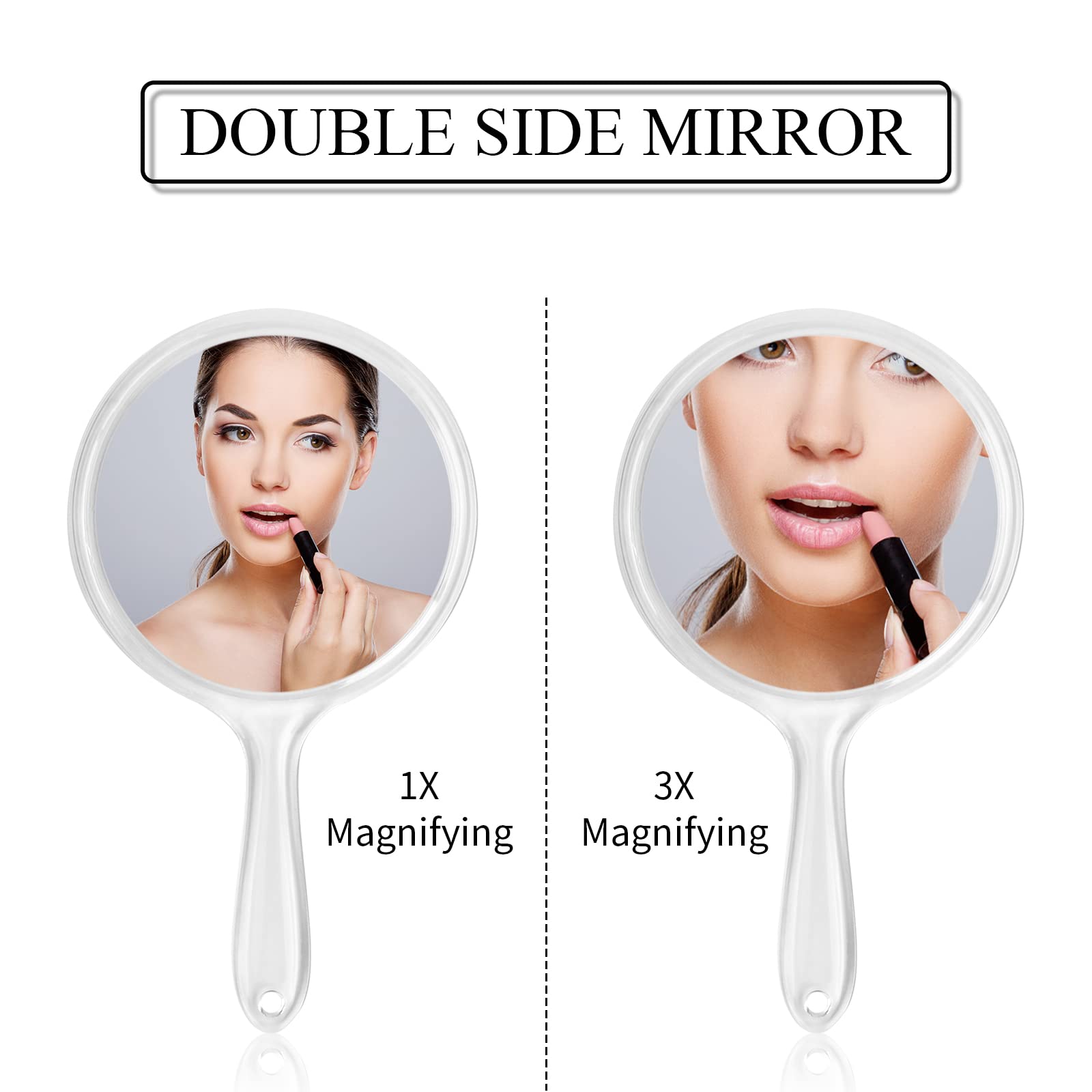 Specchio Portatile con Manico, Specchio a Mano Piccolo Bifacciale con Ingrandimento 1X/3X, per Trucco Quotidiano e Cosmetico