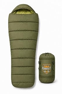 RhinoKraft Phantom Mummy Sleeping Bag | Detachable Suede-Lined Interior | Rugged TPU Shell for Extreme Durability | Fits Up to 7ft Tall | 2.9 kg Dark Olive Army-Grade Gear for Camping & Trekking