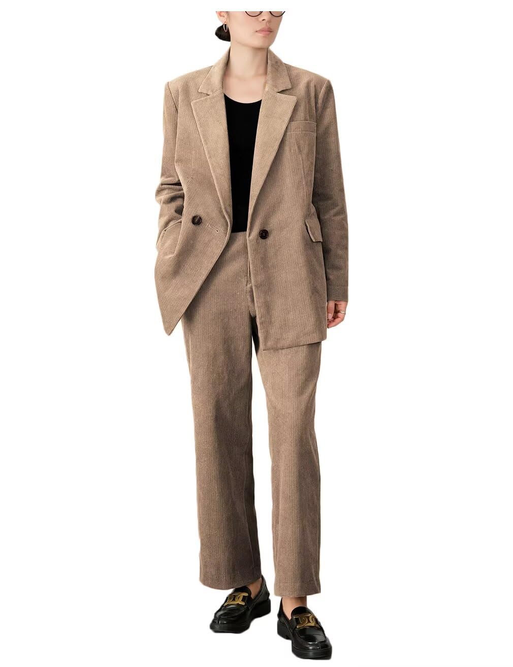 Womens Corduroy Suit Jacket Pants Spring Fall Loose Fitting Business Casual