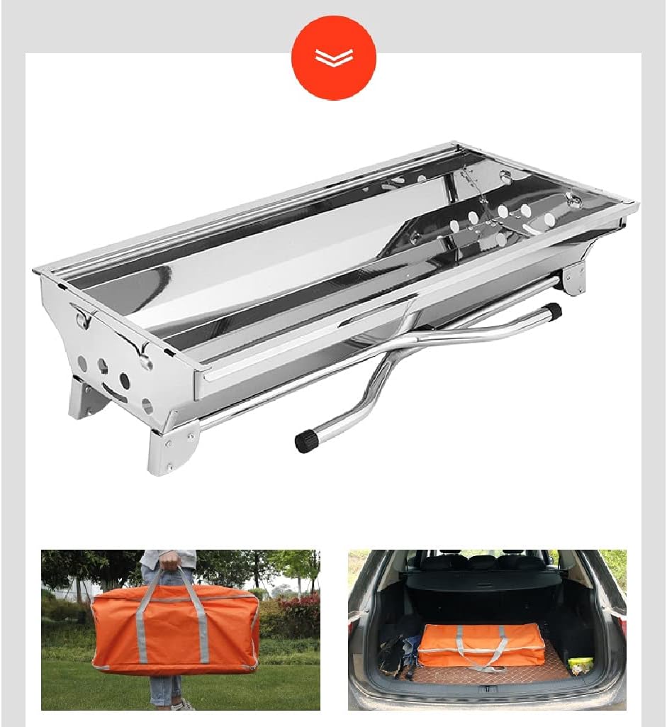 Stainless Steel BBQ Charcoal Grill Smoker Barbecue Stove in The Wild Home Indoor Folding Portable for Outdoor Cooking Camping Hiking Picnics Silver