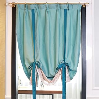 Cortinas Cortas, Cortina con Cenefa for Ventanas y Puertas pequeñas, con Costura de Encaje, 1 Unidad, Color Azul