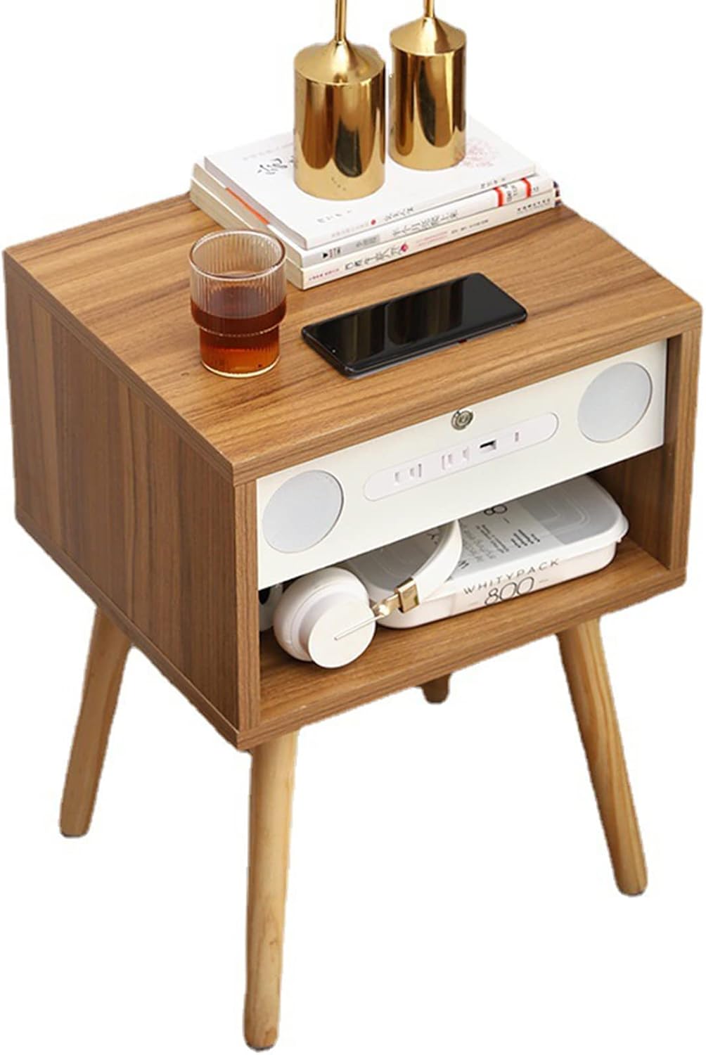 GLHalfM Nightstand with Wireless Charger, End Table with 2 AC+1 USB