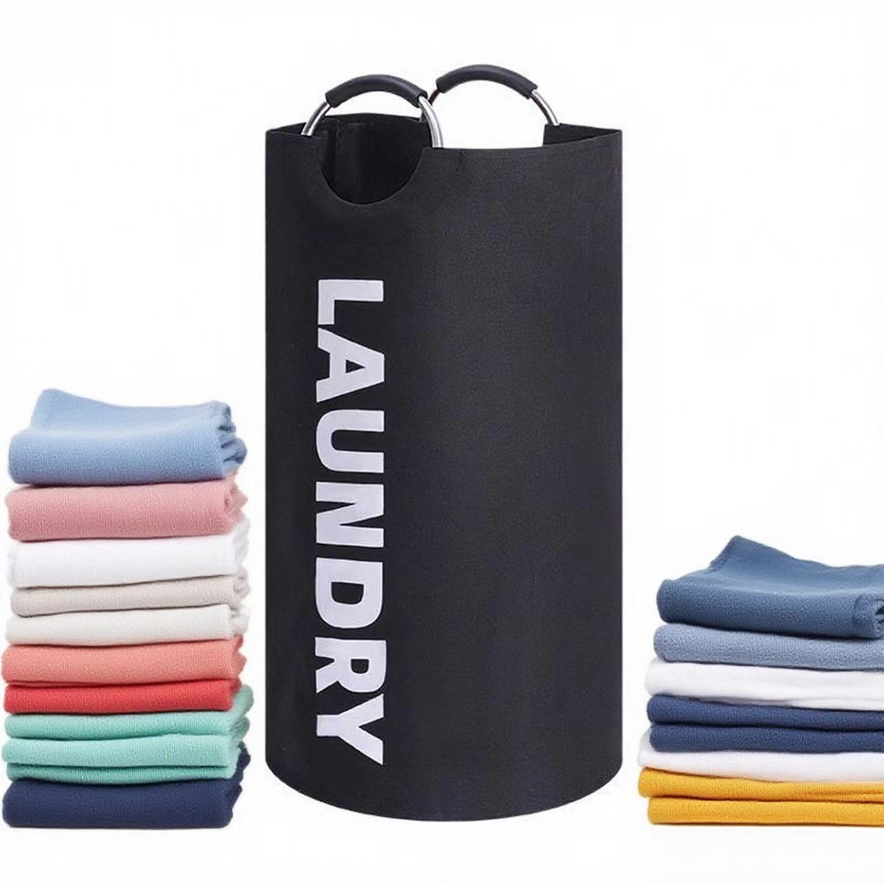 MOLICRAIN 90L Collapsible Laundry Basket, Foldable Waterproof & Tear-Resistant Washing Basket for Laundry, Laundry Hamper for Clothes with 2 Padded Handles, Dirty Clothes Basket(Black)