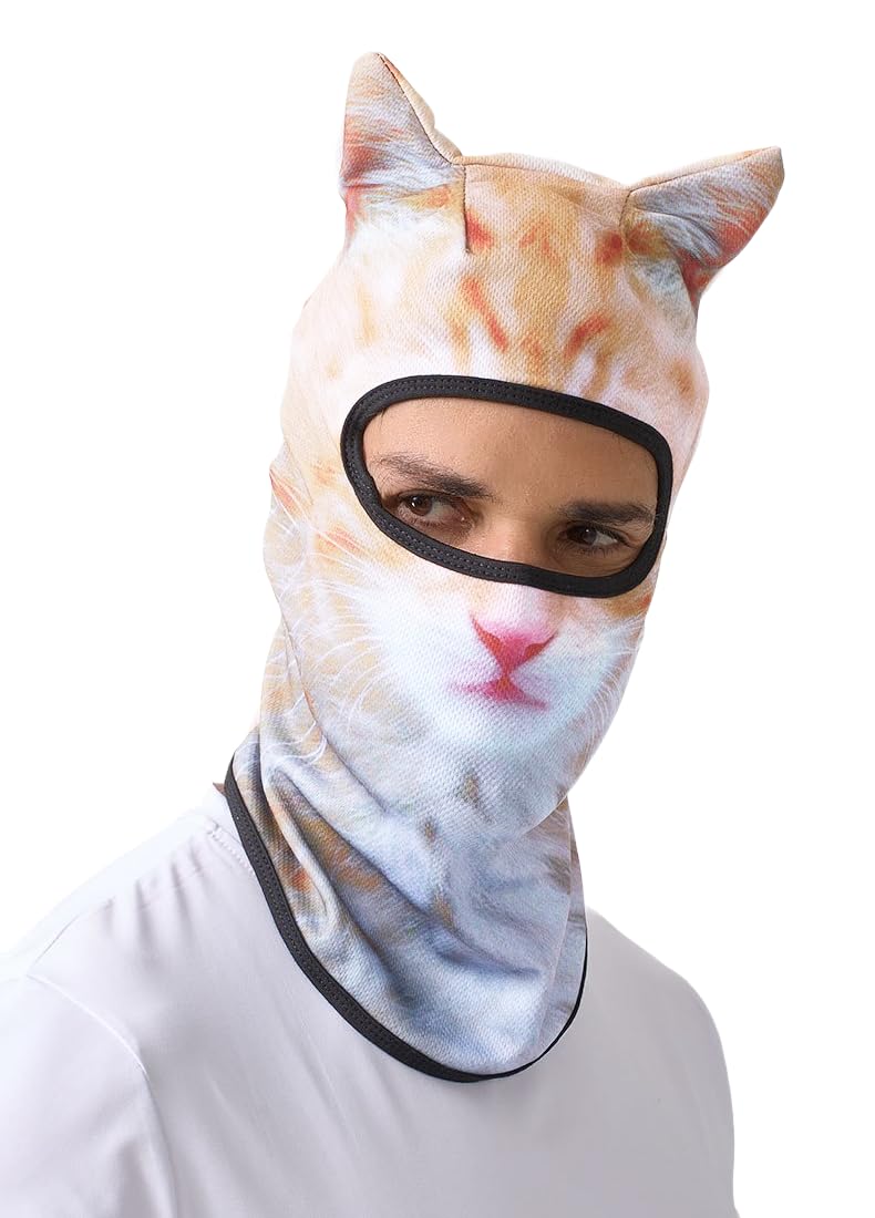 3D Cat Ski Balaclava Sheisty Face Mask with Ears Cute Animal Ski Mask for Music Festivals Raves Party Outdoor Activities Cat Orange